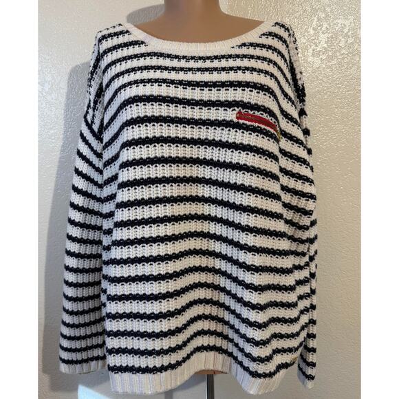 Tommy Hilfiger Women's Cable Knit Sweater Pullover Pocket White Navy XL - Picture 2 of 14